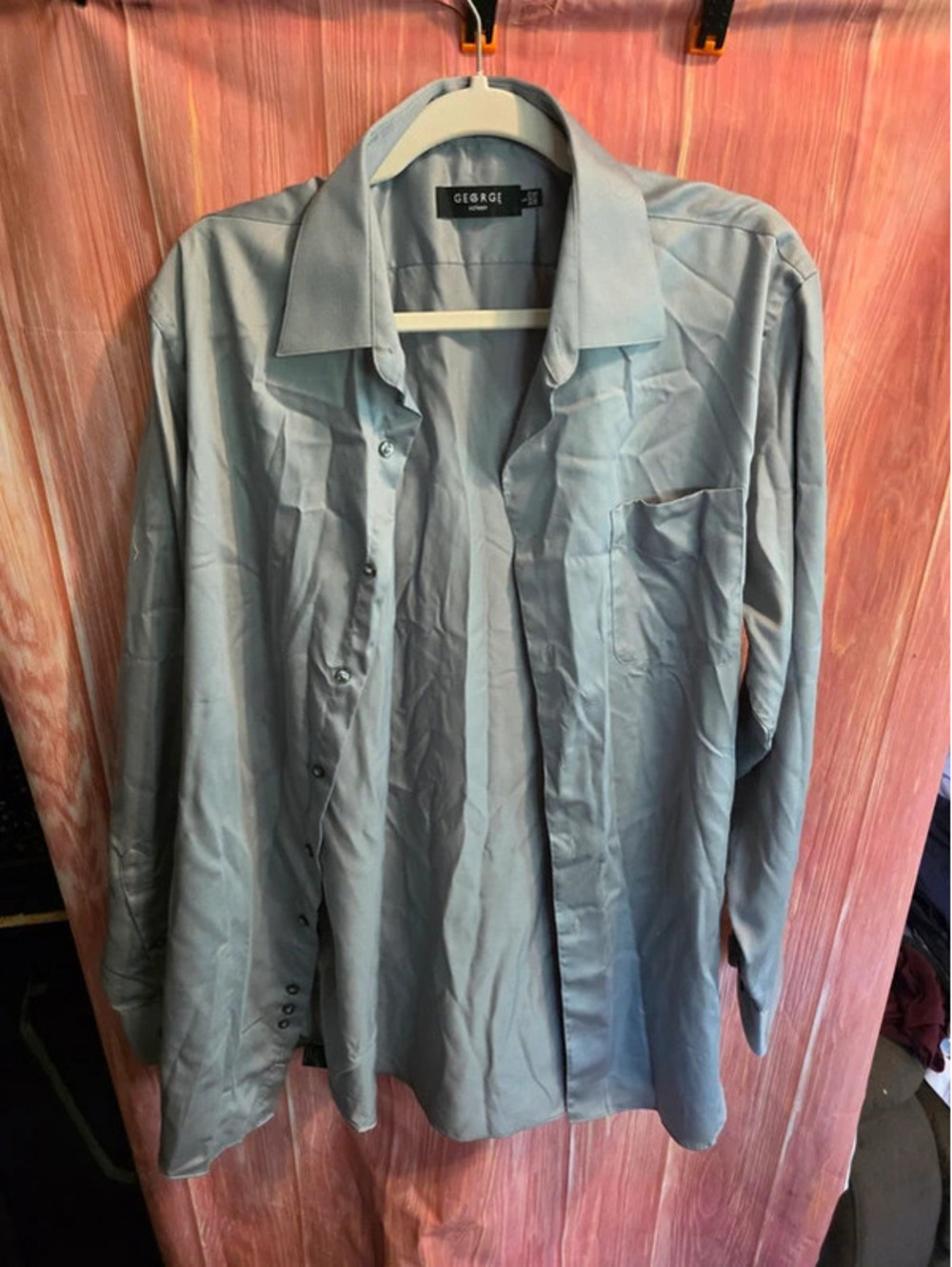 George Mens Large Sateen Long Sleeve Dress Shirt Silver Gray 16-16.5 34/35